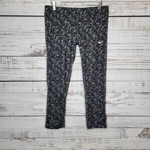 Nike DRI-FIT Cropped Leggings Black and Gray Print | Large